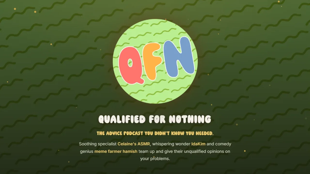 Screenshot of the Qualified for Nothing podcast homepage